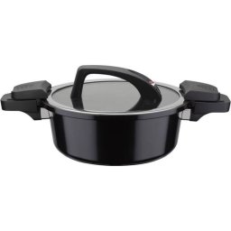 Gsw Cuiseur De Vapor De Baja Presión 24 Cm, 4 L, Aluminio Forjado, Inducción Compatible, Revestimiento Antiadherente Sin Pfoa, Tapa De Vidrio, Negro