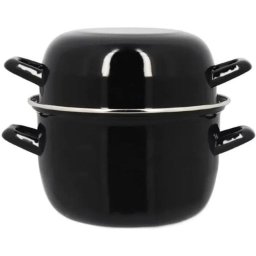 Thekitchenette Olla Para Mejillones De Esmaltado Negro 2,7 L Con Tapa Reversible, Compatible Con Placas De Inducción, Apta Para Lavavajillas
