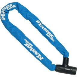 Master Lock Candado De Cadena Para Bicicleta, Acero Cementado 9 Mm, 90 Cm, Vaina De Nylon, Cilindro De Disco Con Llave, 2 Llaves, Color Azul