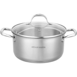 Arthur Martin Am3549 Marmite De Acero Inoxidable 24 Cm Con Tapa De Cristal, 5 L, Base Multicapa Apta Para Inducción, Asas Remachadas, Lavavajillas