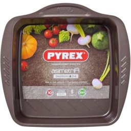 Pyrex Asimetria Fuente Para Horno Cuadrada 24 X 24 X 6 Cm, Metal Antiadherente Gris, Interior Texturizado, Asas Xl Ergonómicas, Apta Horno Hasta 230°c Y Lavavajillas