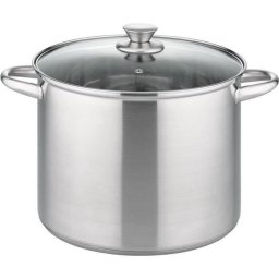 Gsw Rigo 26 Cm 10 L Cacerola Alta De Acero Inoxidable, Base Encapsulada Para Inducción, Graduaciones Internas, Tapa De Vidrio Templado Con Salida De Vapor
