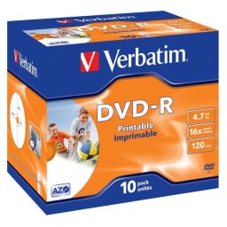 DVD-R Verbatim 4,7 GB 16x Imprimible Caja de Cartón 10 Unidades