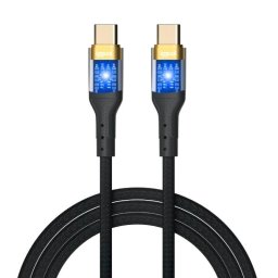 Cable USB-C a USB-C IGGUAL 3A 1 metro trenzado LED Negro