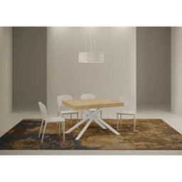 Ityhome Mesa extensible 120/224x90 cm Karida roble natural patas blancas