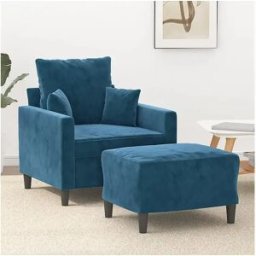 Clicnbuy Sillón con taburete terciopelo azul 60 cm