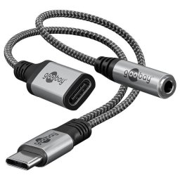 Cable Goobay 74524 USB-C a USB-C y Jack 3,5 mm 1,5 m Negro Gris