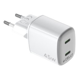 Cargador Celly UPTC2USBC45WWH 45W USB-C GaN 2 Puertos Blanco