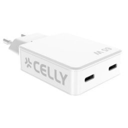 Cargador Celly SLIMTC2C65WWH 65W 2 Puertos USB-C Carga Rápida