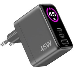 Cargador Celly TCSCREEN2C1A45W Interior 45W 2 Puertos USB-C GaN Negro