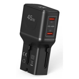 Cargador Celly MULTIPLUGSL45W Interior 45W USB-C y USB-A Carga Rápida Negro