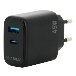 Cargador de Coche Universal Mobilis 45W USB-A y USB-C Negro