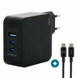 Cargador Mobilis 100W 2USB-C 1USB-A GaN Negro