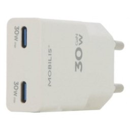 Cargador Mobilis 020026 2 Puertos USB-C 30W Carga Rápida GaN Blanco
