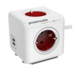 Regleta Powercube 4 Tomas 2 USB Tipo F 1,5 m Rojo Blanco