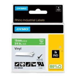 Cinta para Etiquetadora DYMO Rhino Vinilo 19 mm x 5,5 m Blanco sobre Verde