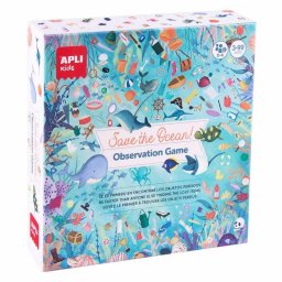 Juego de Observación Save the Ocean APLI Kids Tablero 40x40 cm 40 Cartas 24 Stickers