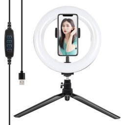 Lámpara de Aro LED Puluz PKT3073B 20 cm con Soporte para Móvil