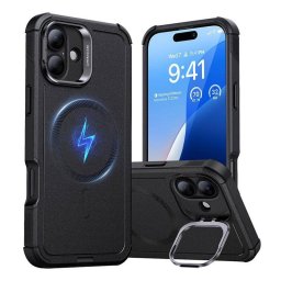Funda para móvil ESR Cyber Tough HaloLock rígida negra con soporte para iPhone 16 Plus