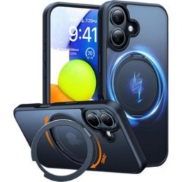 Funda para móvil Torras Ostand Pro rígida antihuella negra con anilla para iPhone 16