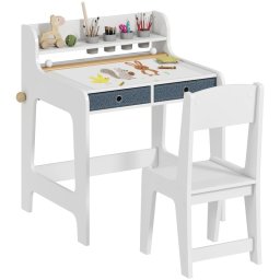 Aiyaplay Escritorio Infantil Con Silla Pupitre Infantil Con 2 Cajones Blanco