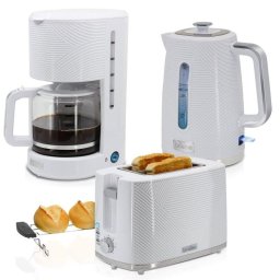 Set electrodomésticos Briebe SKT1178WHT Elegance tostadora, hervidor 1,7L y cafetera 1,25L blanco