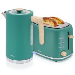 Set de desayuno Briebe SKT1167GRE Nordic tostadora 2 rebanadas y hervidor 1,7L verde mate