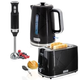 Set desayuno Briebe Skt1186blk Elegance Tostadora 2 rebanadas, Hervidor 1,7L y Batidora de mano 600W Negro