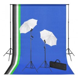vidaXL Kit de Estudio Fotográfico con 5 Telones de Fondo + Focos + Paraguas