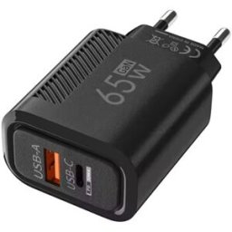Cargador GaN 65W USB-C USB-A con carga rápida PD y QC3.0 Negro