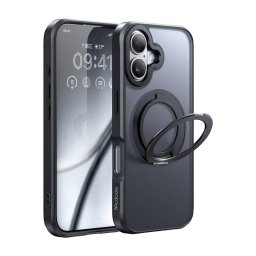Funda para móvil McDodo PC-4930 MagSafe rígida con soporte aluminio negra para iPhone 16