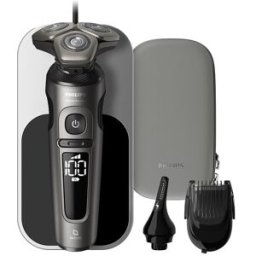 Philips Afeitadora eléctrica Serie 9000 Prestige, el mejor apurado, 60 min autonomía, uso en seco y mojado, base carga, naricero, perfilador. Gris Samos