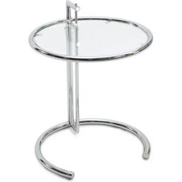 ICONIK INTERIOR Mesa Auxiliar Redonda Ajustable - Cristal y Acero - Lake