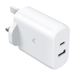 Ksix Cargador De Red UK GaN PD Carga Rápida 45W USB-C+USB-A Blanco