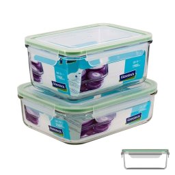 Glasslock Classic - Juego De 2 Recipientes Rectangulares De 1.9l Y 2l En Vidrio Templado