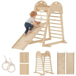 Aiyaplay 6 En 1 Triángulo De Escalada Montessori Con Plataforma Madera Natural