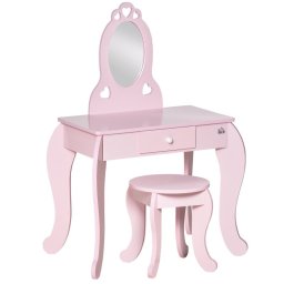 Homcom Tocador Infantil De Madera Para Niñas 3-6 Años Taburete Espejo 60x36x88cm