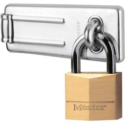 Master Lock Pack De Moraillo 89 Mm Con Candado De Latón 40 Mm Y 2 Llaves, Grillete Acero Templado 6 Mm, Kit De Montaje Incluido, Cilindro 4 Pines