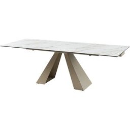 Unique Mesa de comedor extensible 6 a 10 comensales de cerámica y metal - Efecto mármol blanco y beige - LOZIPA de Pascal MORABITO