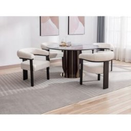 Unique Conjunto de 2 sillas con reposabrazos en tela bouclé y madera de haya - Blanco y negro - LIVELIA