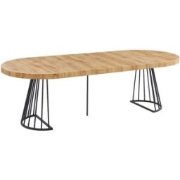 Unique Mesa de comedor extensible 2 a 12 comensales de MDF y acero - Natural y negro - FIRELA