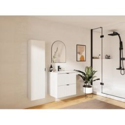 Unique Armario de baño flotante estriado - blanco mate - Alt. 140 cm - ZEVINI