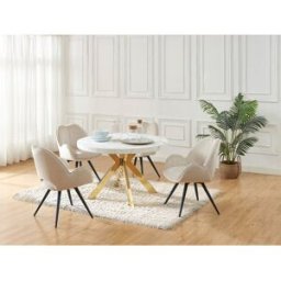 Unique Mesa extensible de comedor para 4 a 8 personas de MDF y acero - Efecto mármol blanco y Dorado - KOMONI