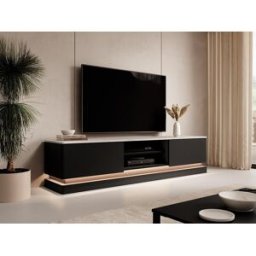 Unique Mueble TV 2 cajones y 2 estantes con LEDs de MDF - Negro y efecto mármol blanco - DEVIKA de Pascal MORABITO