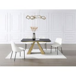 Unique Mesa de comedor extensible 6 a 10 personas de cristal templado, cerámica y metal - Efecto mármol negro y dorado - LOZIPA de Maison Céphy
