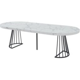 Unique Mesa de comedor extensible de 2 a 12 cubiertos de MDF y acero - Efecto mármol blanco y negro - FIRELA