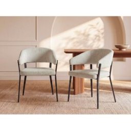 Unique Conjunto de 6 sillas con reposabrazos de tela y metal negro - Beige - AVRELA