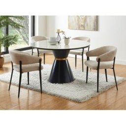 Unique Conjunto de 2 sillas con reposabrazos de tela y metal negro - Beige - AVRELA