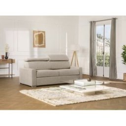 Unique Sofá cama de 4 plazas de tela de apertura rápida - Beige - Somier de láminas de 160 cm - Colchón de 22 cm viscoelástico VIZIR