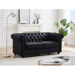 Unique Sofá de 2 plazas de piel sintética negro CHESTERFIELD